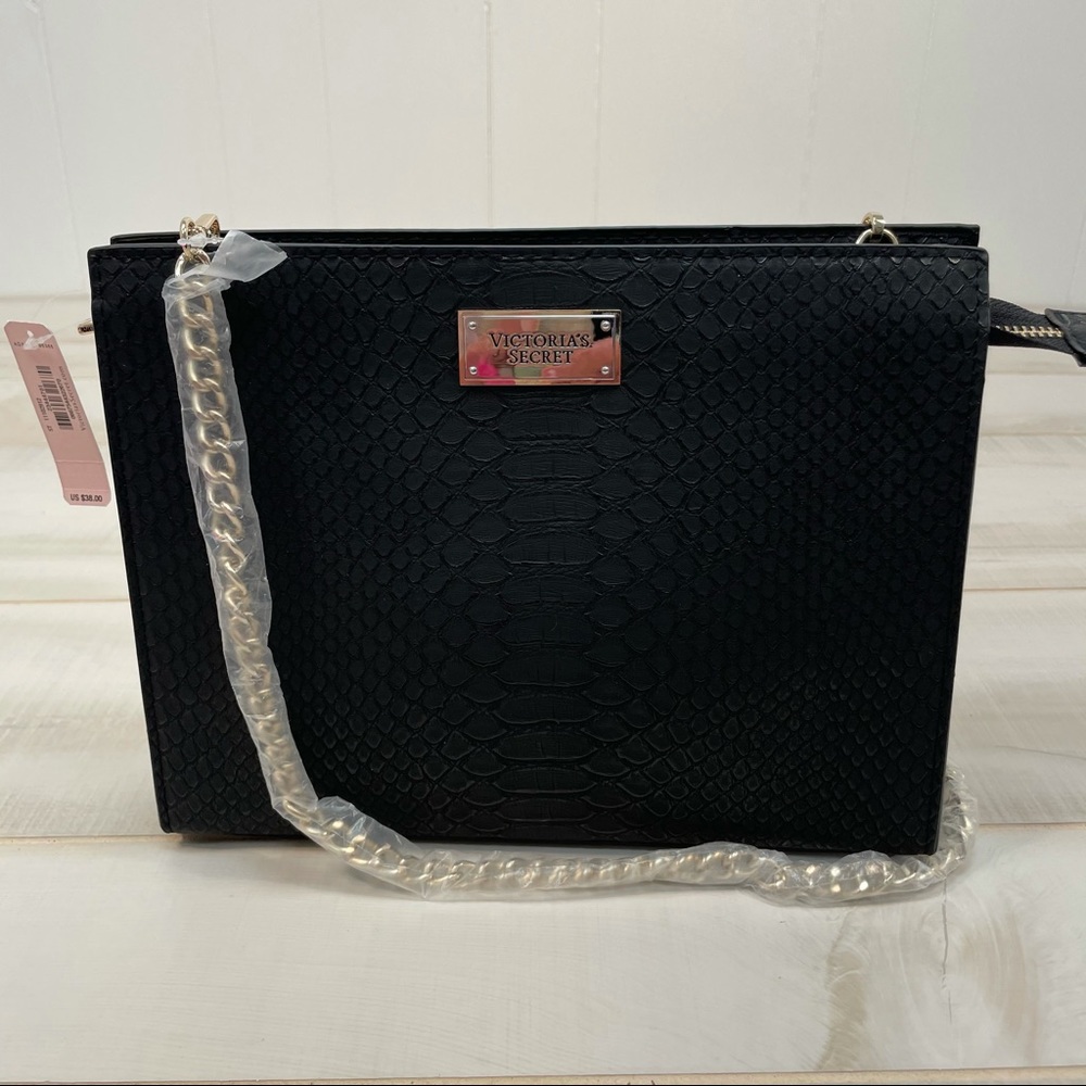 NWT Victoria’s Secret Black Croc Embossed Bag